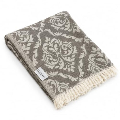 Turkish Beach Towel Oversized 35x69 Inch Quick Dry Sand Resistant Damask Pattern Taupe Brown & Cream