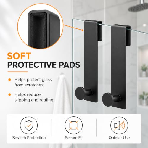 Matte Black 7.5 Inch Shower Door Hooks for Frameless Glass Doors - 2 Pack
