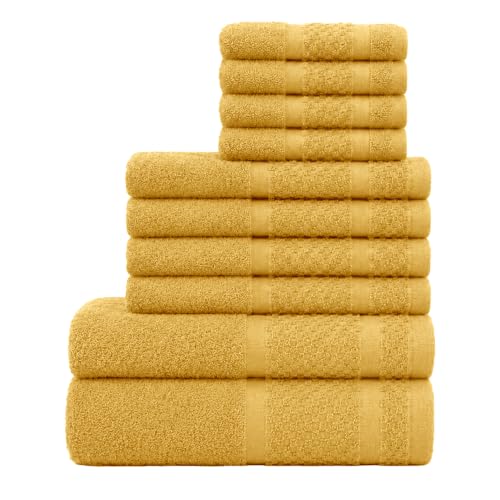 9-Piece Gold Yellow Towel Set - Multiple Sizes, Plush Cotton, Luxurious