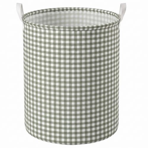 Sage Green Gingham Collapsible Laundry Hamper with Handle - Stylish Storage Basket