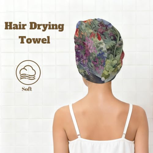 Microfiber Hair Towel Wrap with Vintage Floral Design - Fast Absorbent & Secure Fit