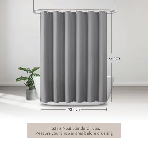 256GSM Grey Waffle Textured Shower Curtain 72x72 Inch - Hotel Spa Style