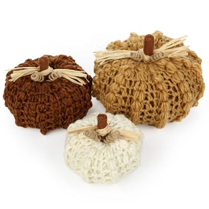 Set of 3 Handmade Knitted Pumpkins - Fall Autumn Decor, Thanksgiving, Christmas