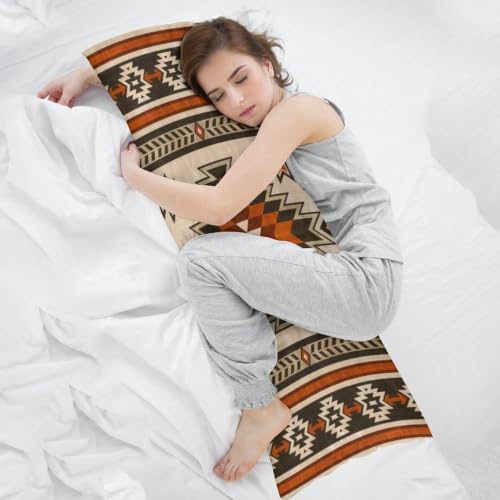 Aztec Burnt Orange Body Pillow Cover with Zipper - 54x20 Inches