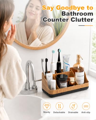 Woodblack Bathroom Counter Organizer and Storage with 7 Slots - Detachable & Non-Slip
