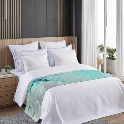 Twin Bed Aqua Marble Bed Runner - Decorative Fluid Art Bed Scarf 71x20in - CosyBright