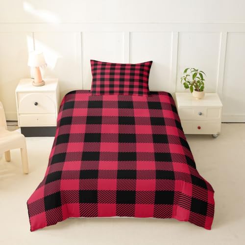 Feelyou Black Red Buffalo Plaid Duvet Cover Twin Size Boys Girls Checkered Bedding Set No Comforter