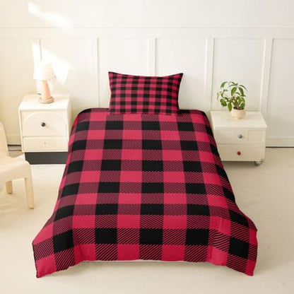 Feelyou Black Red Buffalo Plaid Duvet Cover Twin Size Boys Girls Checkered Bedding Set No Comforter