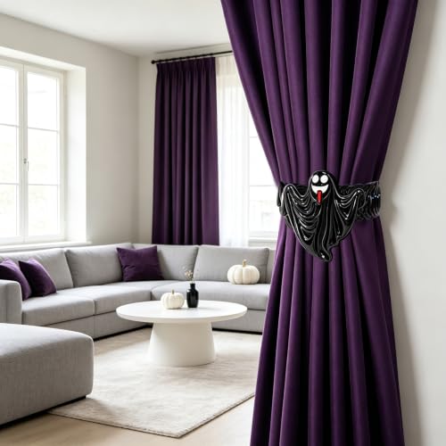 Halloween Ghost Curtain Tiebacks - Black Gothic Decor with Variation Black + Ghost