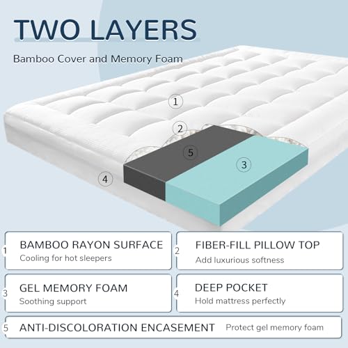 King Size Memory Foam Mattress Topper 3 Inch Ultra Soft Breathable Gel Foam