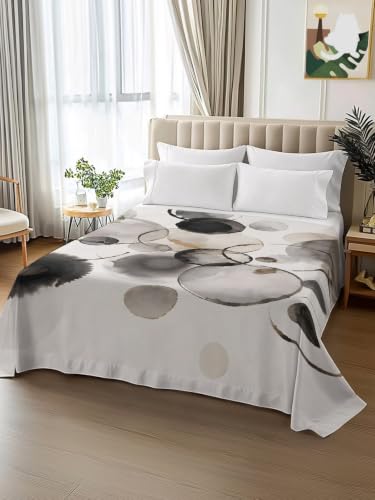 Queen Size Flat Sheet Gray Color Block Polka Dot Microfiber Breathable Bedding - Variation: Gray / Queen