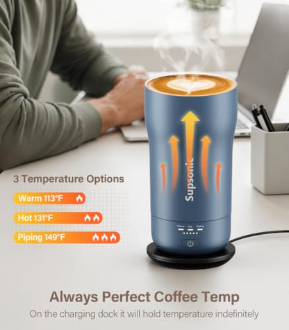 Supsonic 16oz Temperature Control Mug - Navy Rechargeable Heated Coffee Cup