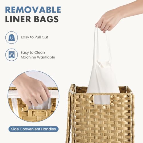 Laundry Basket with Lid 65L Wicker Hamper - Goose Yellow
