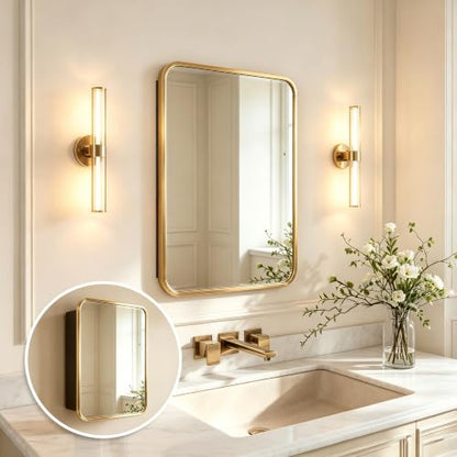 Rectangle Bathroom Medicine Cabinet with Mirror, Recessed or Surface Mount, Aluminum Frame, 25 Inch Height