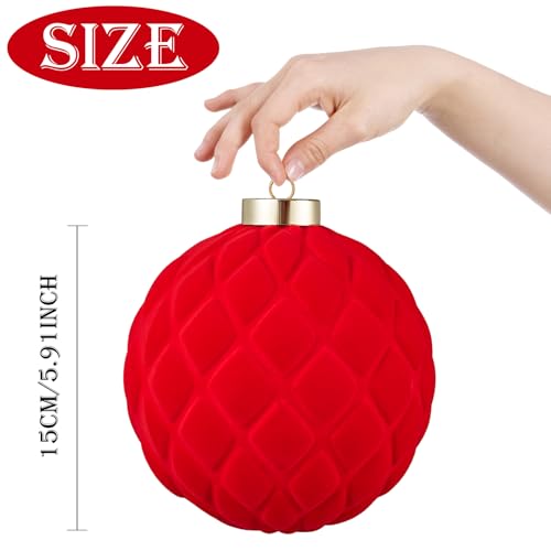 Red Velvet Christmas Ball Ornaments - 6 inch Shatterproof Holiday Decor Set (2pcs)