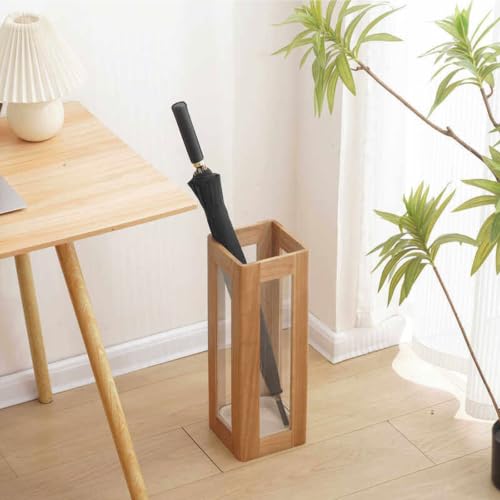 Walnut Wood Indoor Umbrella Stand with Acrylic Panel & Removable Drip Tray