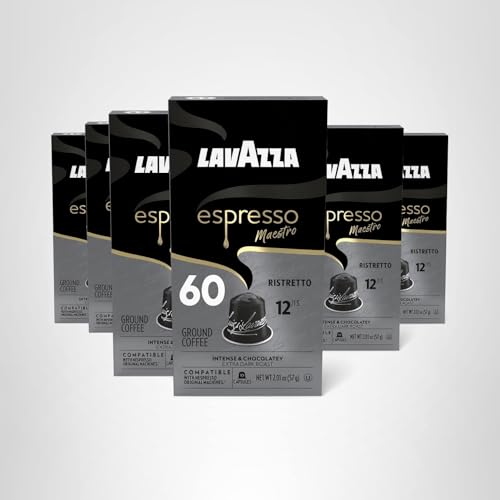 Lavazza Espresso Maestro Ristretto Aluminum Capsules Compatible with Nespresso* Original Machines, Dark Espresso Roast, Arabica and Robusta Blend (60 Capsules)