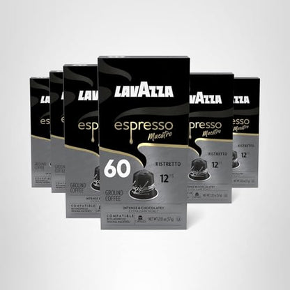 Lavazza Espresso Maestro Ristretto Aluminum Capsules Compatible with Nespresso* Original Machines, Dark Espresso Roast, Arabica and Robusta Blend (60 Capsules)