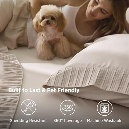 Bedsure Beige Queen Deep Pocket Bed Sheets for 18-Inch Mattresses - Stay Put Fit