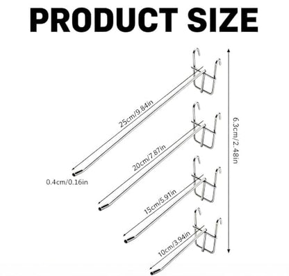 Heavy Duty Wire Shelf Hooks - Silver Metal Wall Mount Organizer, 4 Pack