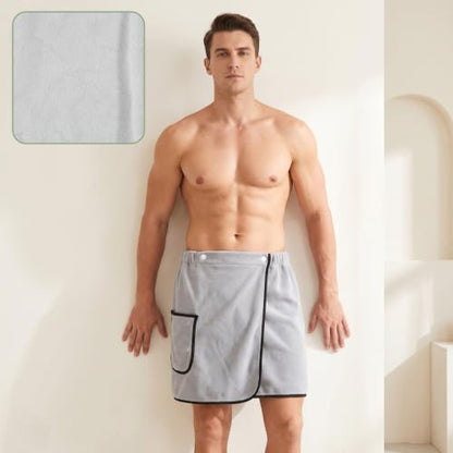 Men's Wearable Bath Towel Shorts Adjustable Microfiber Spa Wrap