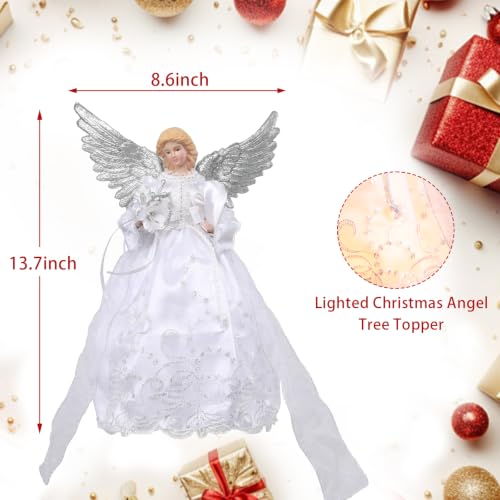 White Lighted Christmas Tree Topper Angel with 8 Lighting Modes - Elegant Holiday Decor