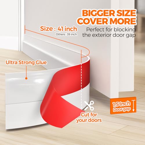 41 Inch Door Draft Stopper Weather Stripping White Pack of 2
