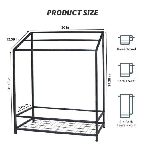 Hjarta 26 Inch Free Standing Towel Rack with 3 Bars and Shelf