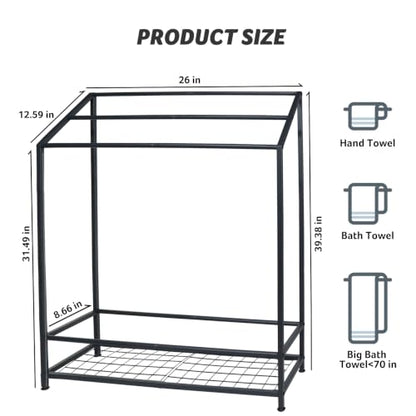 Hjarta 26 Inch Free Standing Towel Rack with 3 Bars and Shelf