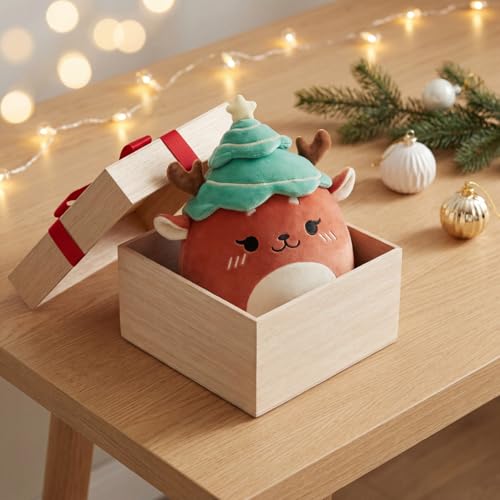 Christmas Reindeer Plush Toy - 11-Inch Holiday Hug Pillow with Tree Hat