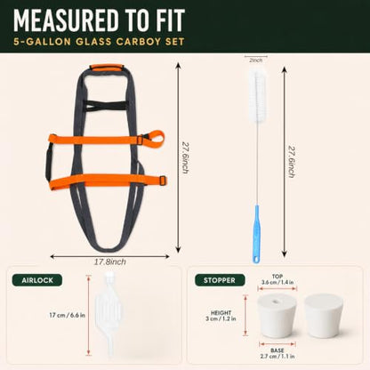 5 Gallon Carboy Fermentation Kit with Carrier, Brush, Airlock, Siphon & Stoppers