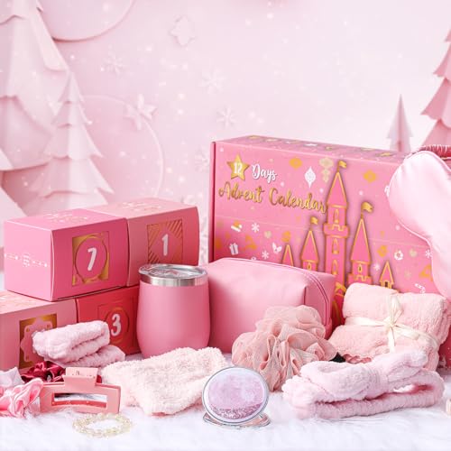 Pink 12-Day Beauty Advent Calendar for Women & Teen Self Care Gift Box