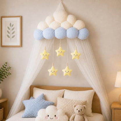Kids Cloud Bed Canopy with Stars - Nursery Room Decor for Girls & Boys