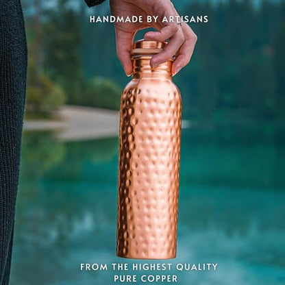 Pure Copper Water Bottle 34oz - Handmade Hammered Design, Leak-Proof, 1000ml