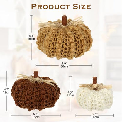Set of 3 Handmade Knitted Pumpkins - Fall Autumn Decor, Thanksgiving, Christmas