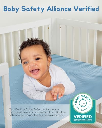 Breathable Waterproof Crib Mattress - Full Size Baby & Toddler Bed - Blue