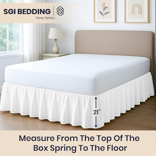 Full XL Ruffled Bed Skirt 21 Inch Drop White - Classic Gathered Microfiber