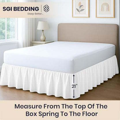 Full XL Ruffled Bed Skirt 21 Inch Drop White - Classic Gathered Microfiber