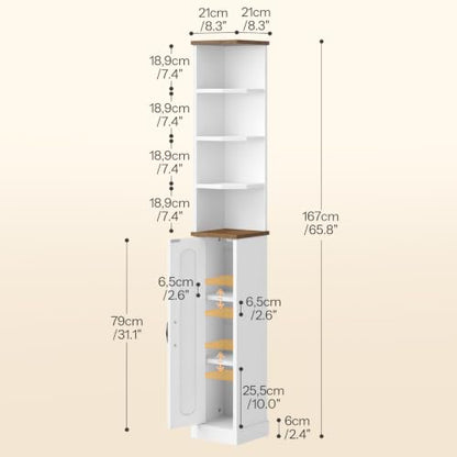 HOOBRO Small Corner Bathroom Cabinet with Reversible Door – White Walnut Finish, 8.3 x 8.3 x 65.8 inches