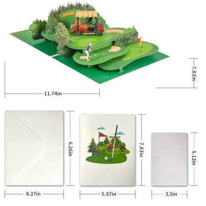 GUUEIG 3D Golf Cart Pop-Up Card - Unique Birthday, Anniversary, Father's Day Gift for Golf Enthusiasts - Golf Card Variation