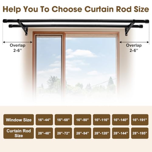 Black Double Curtain Rod Set 28-48 Inch Heavy Duty Dual Curtain Rod for Windows - DonSail