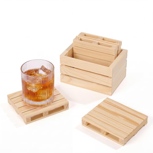 Mini Wooden Pallet Coaster Set with Storage Box - Rustic Farmhouse Decor