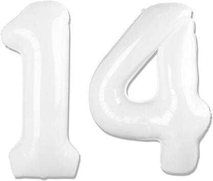 Number 14 Balloon - 40 Inch White Birthday Decoration for 14th Birthday Party Supplies