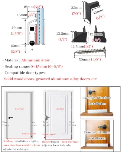 Self-Adhesive Surface Mount Door Sweep 28-86cm Noise & Draft Blocker - Black