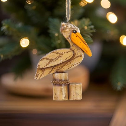 Weathered Wooden Pelican Ornament for Coastal Holiday Decor