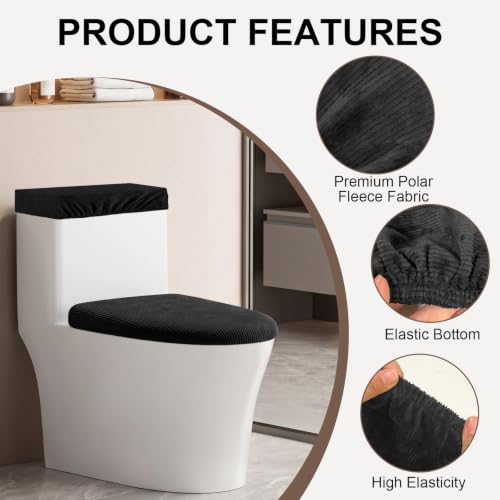 Black Fleece Toilet Lid Cover and Tank Cover Set - Bathroom Decor