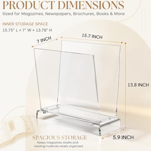 Acrylic Magazine Holder Floor Stand 15.7 x 7 x 13.8 Inch U-Shape Large Capacity