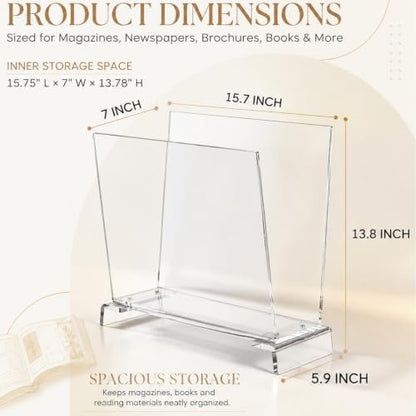 Acrylic Magazine Holder Floor Stand 15.7 x 7 x 13.8 Inch U-Shape Large Capacity