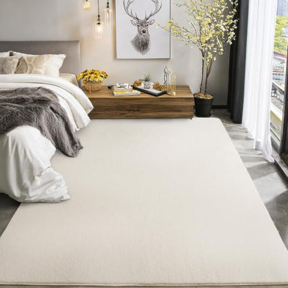 Cream White Non-Slip Nursery Rug 4x6 Feet - Soft Modern Bedroom & Living Room Carpet with Memory Foam