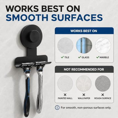 2 Pack Shower Razor Holder with Suction Hooks - Rustproof Metal Bathroom Storage